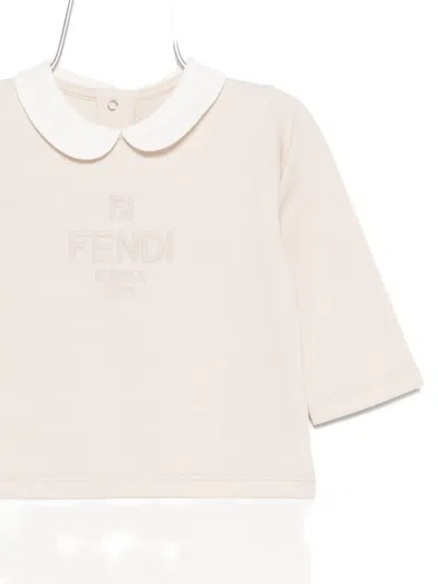 Fendi Logo-embroidered Babygrow Set (three-piece Set) In Brown