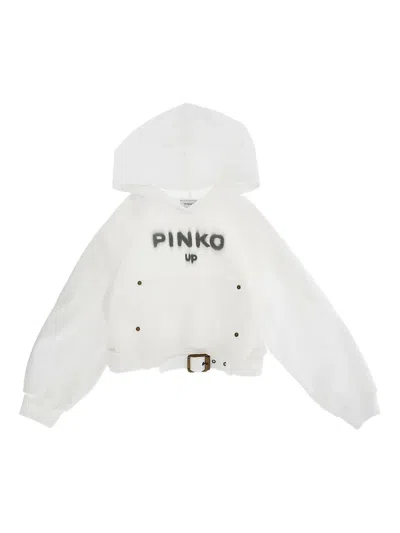Pinko Belted Logo-print Hoodie In White