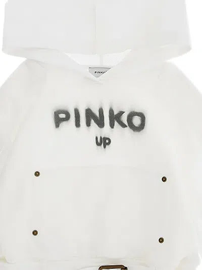 Pinko Belted Logo-print Hoodie In White
