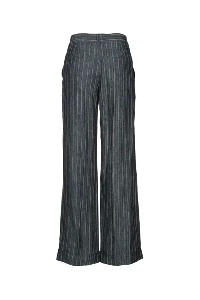Brunello Cucinelli Grey Linen Trousers In Multi