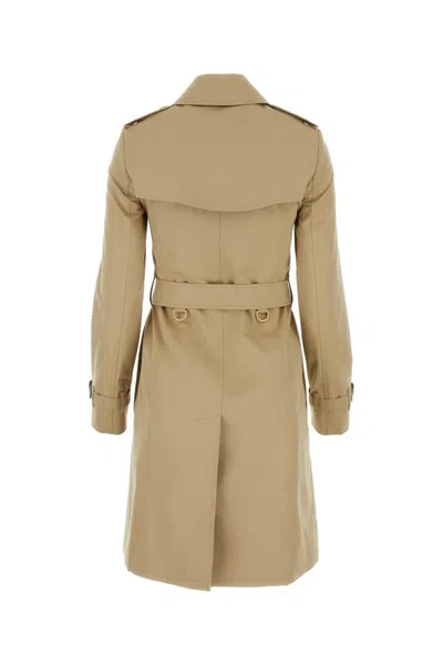 Burberry Women Beige Gabardine Heritage Chelsea Trench Coat In Green