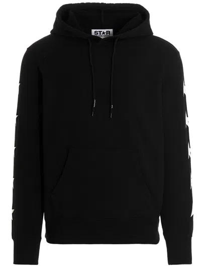 Golden Goose Cropped Black Hoodie With Star Graphics And Kangaroo Pocket