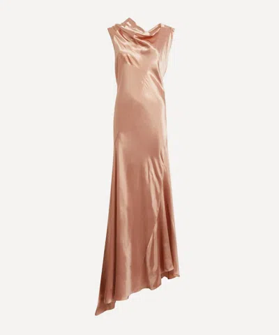Alberta Ferretti Asymmetric Rolled Neck Dress In Brown