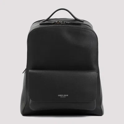 Giorgio Armani Grained Calf Leather Backpack Men In Black