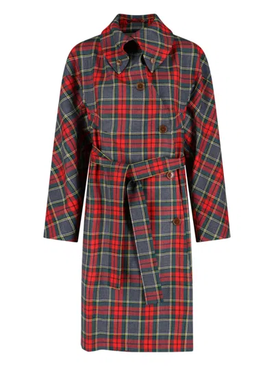 Vivienne Westwood Wool Coat Belted Waist Checkered Pattern In Multi