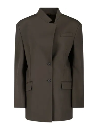 Attico Single-breasted Virgin Wool Blazer In Brown