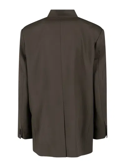 Attico Single-breasted Virgin Wool Blazer In Brown
