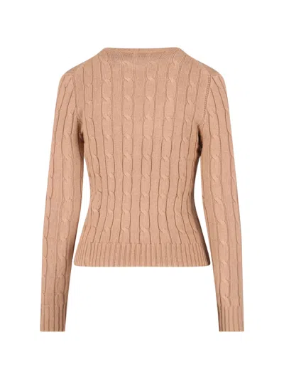 Polo Ralph Lauren Cable Knit Beige Sweater With Logo Embroidery In Nude