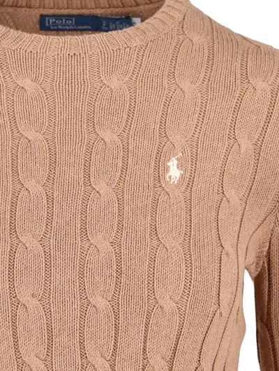 Polo Ralph Lauren Cable Knit Beige Sweater With Logo Embroidery In Nude
