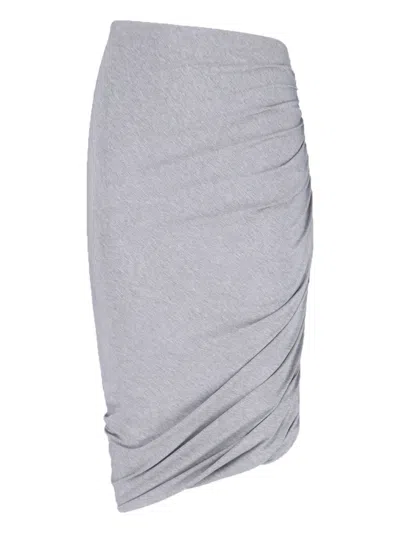 Attico Ruched Knee Length Skirt With Side Gathering In Gray