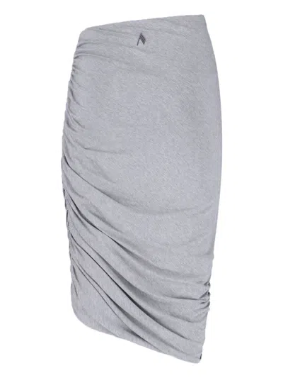 Attico Ruched Knee Length Skirt With Side Gathering In Gray