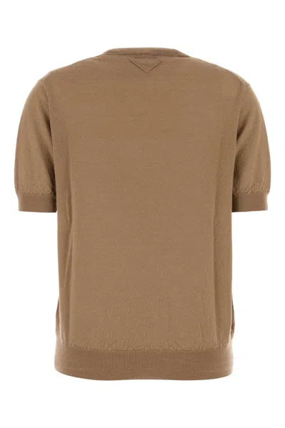 Prada Camel Cashmere Sweater In Brown