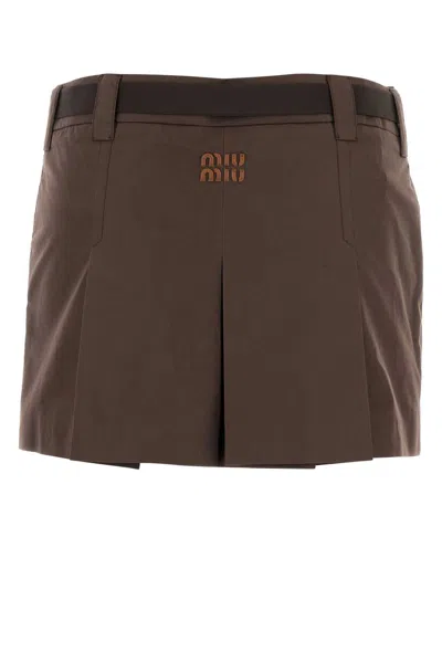 Miu Miu Brown Cotton Blend Mini Skirt