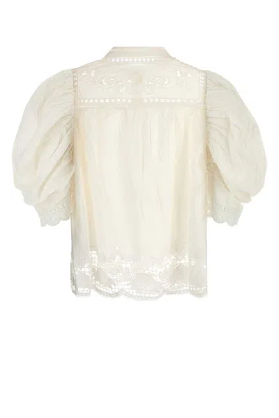 Farm Rio Romantic Richelieu Puffed Sleeve Blouse In Multi