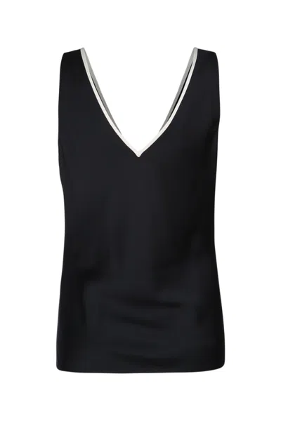Calvin Klein Satin V-neck Sleeveless Top In Black