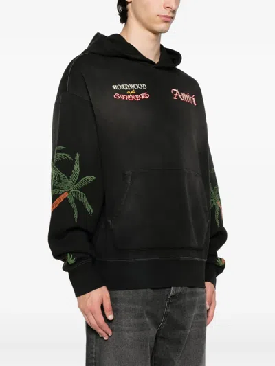 Amiri Hooded Sweatshirt With Front Pocket And Palm Tree Motif In Black