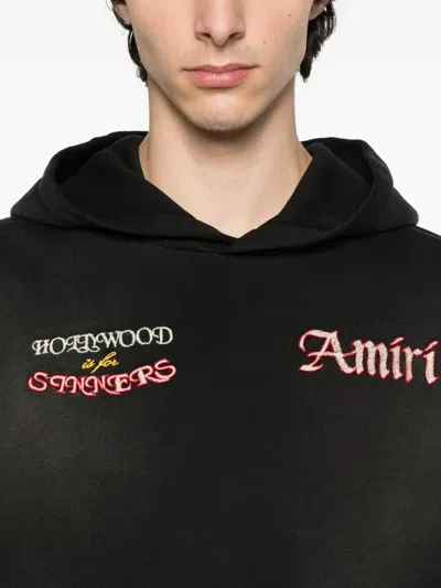 Amiri Hooded Sweatshirt With Front Pocket And Palm Tree Motif In Black