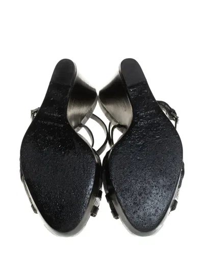 Pre-owned Burberry Wedge Buckled Sandals In Black