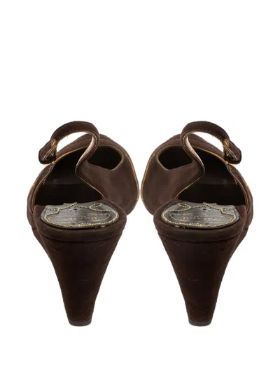 Pre-owned Prada Velvet-finish Wedge Sandals In Brown