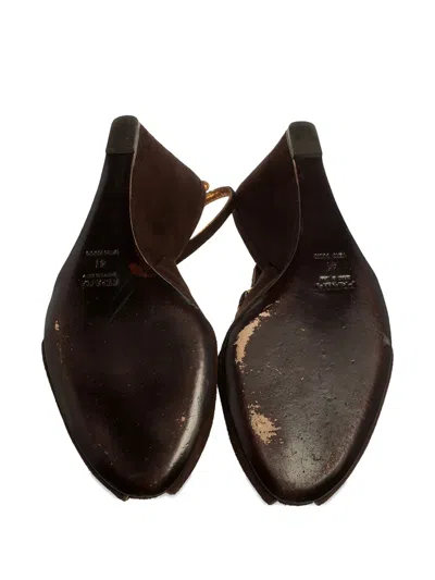 Pre-owned Prada Velvet-finish Wedge Sandals In Brown