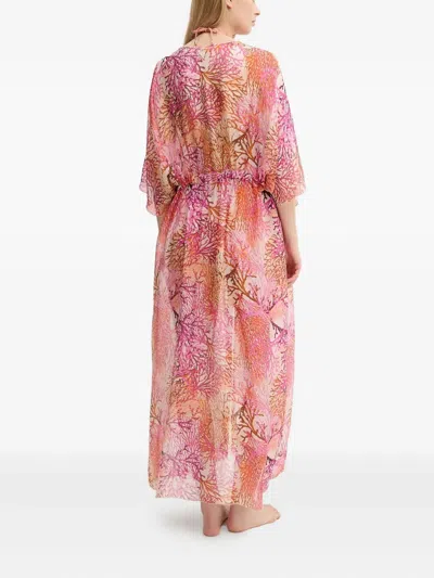 Guess Usa Coral-print Drawstring Kaftan In Pink