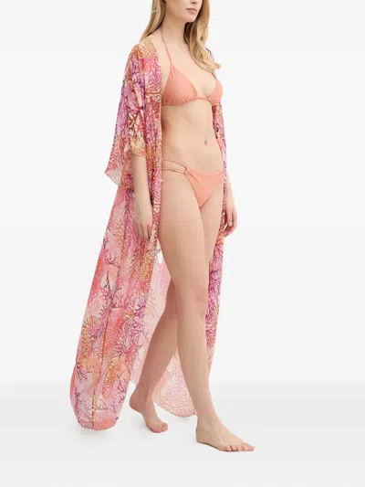 Guess Usa Coral-print Drawstring Kaftan In Pink