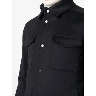 Herno Snap Front Chest Flap Pocket Brushed Wool Cashmere Blend Lined Shirt Jacket In Black