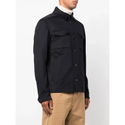 Herno Snap Front Chest Flap Pocket Brushed Wool Cashmere Blend Lined Shirt Jacket In Black