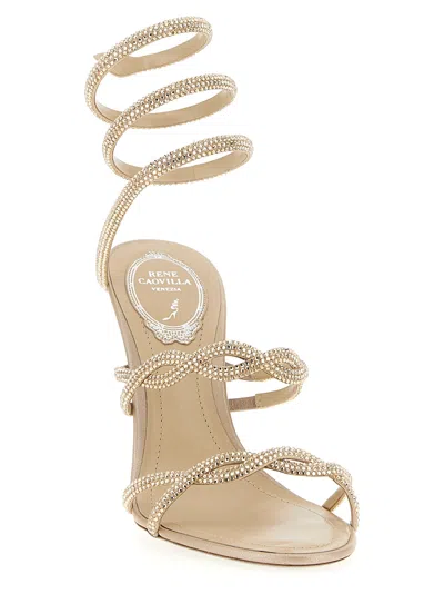 René Caovilla Round Toe High Heel Sandals In Brown