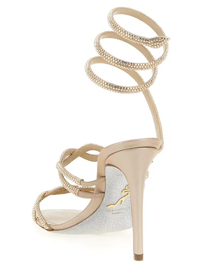 René Caovilla Round Toe High Heel Sandals In Brown