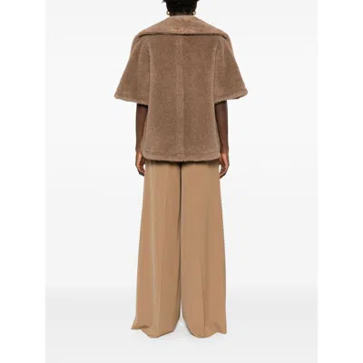 Max Mara Waist Belted Faux Fur Short Sleeve Jacket In Blue