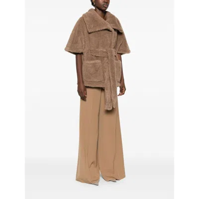 Max Mara Waist Belted Faux Fur Short Sleeve Jacket In Blue