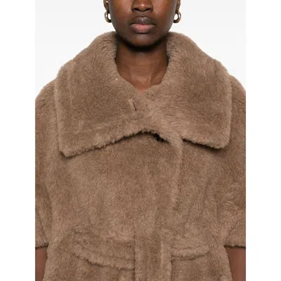 Max Mara Waist Belted Faux Fur Short Sleeve Jacket In Blue