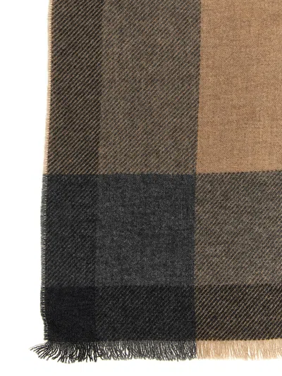Brunello Cucinelli Check Scarf Scarves And Foulards Gray In Multi