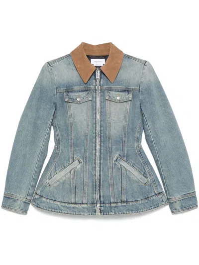 Alexander Mcqueen Corduroy Collar Peplum Denim Jacket