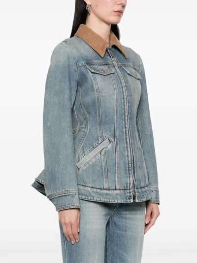 Alexander Mcqueen Corduroy Collar Peplum Denim Jacket