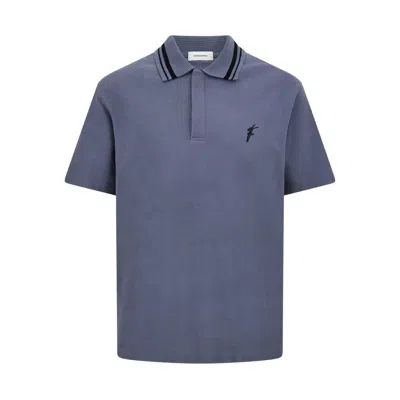 Ferragamo Polo With Embroidered Logo In Blue