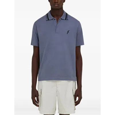Ferragamo Polo With Embroidered Logo In Blue