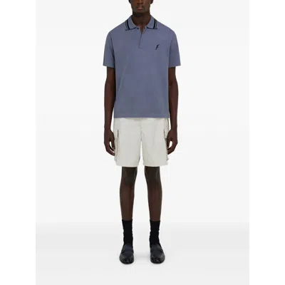Ferragamo Polo With Embroidered Logo In Blue