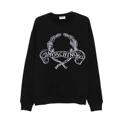 Moschino Sweatshirt With Laurel Crown Logo Embroidery In Black