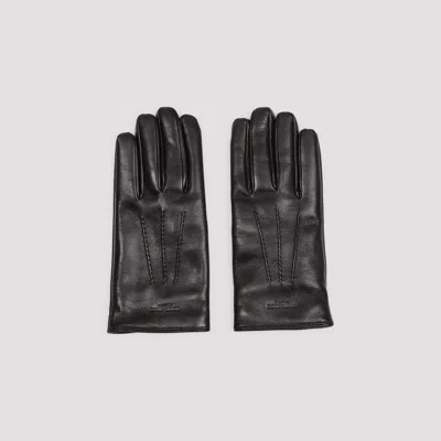 Giorgio Armani Logo Embossed Nappa Gloves In Black