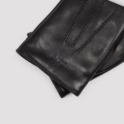 Giorgio Armani Logo Embossed Nappa Gloves In Black