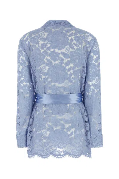Dolce & Gabbana Camicia Pigiama In Pizzo Azzurro Donna In Blue