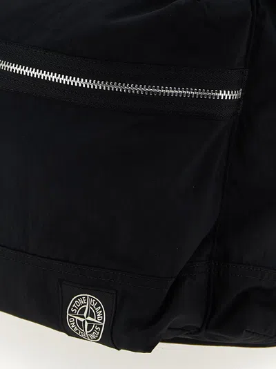 Stone Island Logo Patch Backpack Backpacks Black In Black