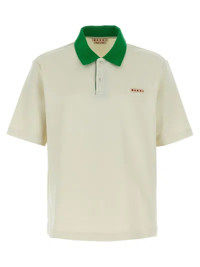 Marni Cotton Blend Polo Shirt With Contrasting Collar In Green