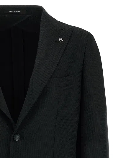 Tagliatore Square Pattern Blazer With Multiple Pockets In Black