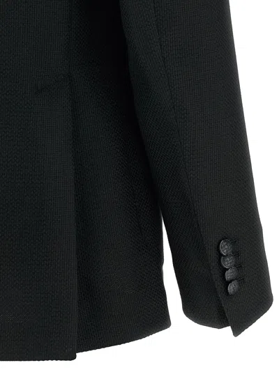 Tagliatore Square Pattern Blazer With Multiple Pockets In Black