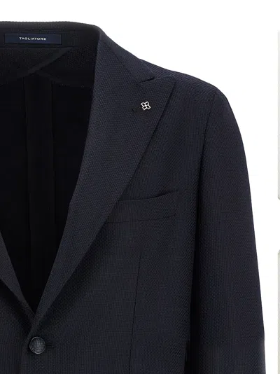 Tagliatore Square Pattern Blazer With Multiple Pockets In Black