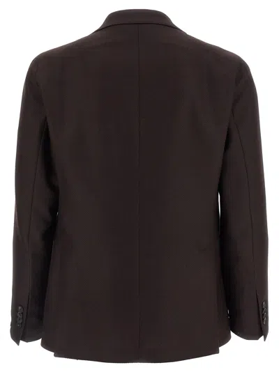 Tagliatore Square Pattern Blazer With Lapel And Pockets In Brown