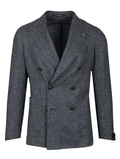 Tagliatore Montecarlo Doppio Petto Boucle Jackets Blue In Gray